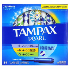 Tampax, Жемчуг, тройная упаковка, легкий / обычный / супер, без запаха, 34 тампона