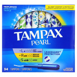 Tampax, Жемчуг, тройная упаковка, легкий / обычный / супер, без запаха, 34 тампона