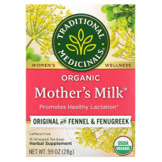 Traditional Medicinals, Mother's Milk, органический фирменный чай с фенхелем и пажитником, без кофеина, 16 чайных пакетиков, 28 г (0,99 унции)