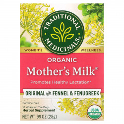 Traditional Medicinals, Mother's Milk, органический фирменный чай с фенхелем и пажитником, без кофеина, 16 чайных пакетиков, 28 г (0,99 унции)