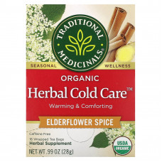Traditional Medicinals, Herbal Cold Care, органическое средство от простуды, цветки бузины со специями, без кофеина, 16 чайных пакетиков в индивидуальной упаковке, по 1,75 г (0,6 унции) каждый