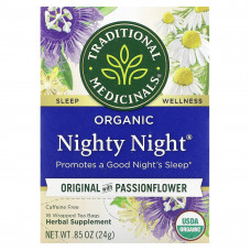 Traditional Medicinals, Organic Nighty Night, оригинальный с пассифлорой, без кофеина, 16 чайных пакетиков в упаковке, 24 г (0,85 унции)