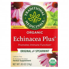 Traditional Medicinals, Organic Echinacea Plus, оригинальный вкус с мятой, без кофеина, 16 чайных пакетиков в упаковке, 24 г (0,85 унции)