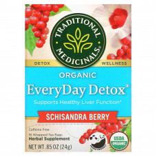Traditional Medicinals, Organic EveryDay Detox, без кофеина, лимонник, 16 чайных пакетиков в упаковке, 24 г (0,85 унции)