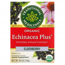 Traditional Medicinals, Organic Echinacea Plus, бузина, без кофеина, 16 чайных пакетиков в упаковке, 24 г (0,85 унции)