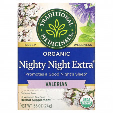 Traditional Medicinals, Nighty Night Extra, чай из органической валерианы, 16 отдельно упакованных чайных пакетиков, 24 г (85 унций)