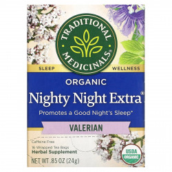 Traditional Medicinals, Nighty Night Extra, чай из органической валерианы, 16 отдельно упакованных чайных пакетиков, 24 г (85 унций)