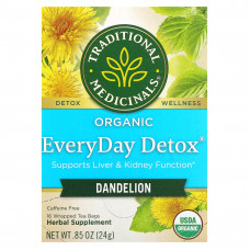 Traditional Medicinals, Organic EveryDay Detox, одуванчик, без кофеина, 16 чайных пакетиков в упаковке, 24 г (0,85 унции)