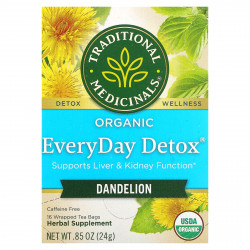 Traditional Medicinals, Organic EveryDay Detox, одуванчик, без кофеина, 16 чайных пакетиков в упаковке, 24 г (0,85 унции)