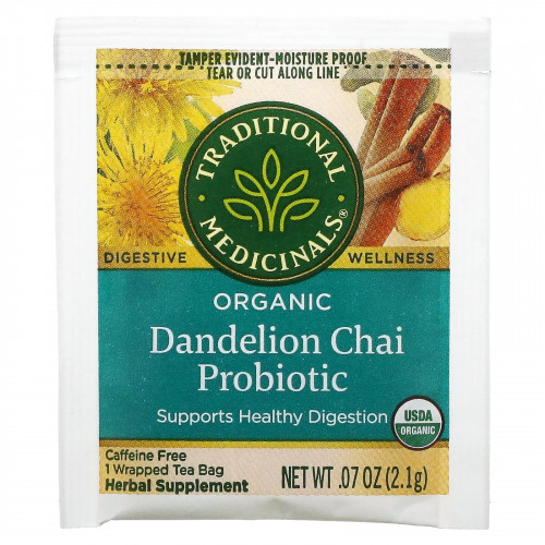 Traditional Medicinals, Organic Dandelion Chai Probiotic, пробиотический чайс одуванчиком, 16 чайных пакетиков, 33,6 г (1,19 унции)