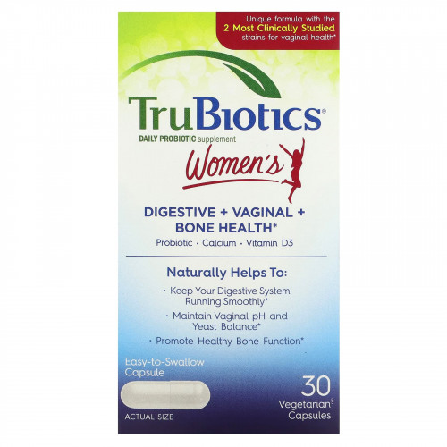 TruBiotics, Здоровье пищеварительной системы, влагалища и костей для женщин, 30 вегетарианских капсул