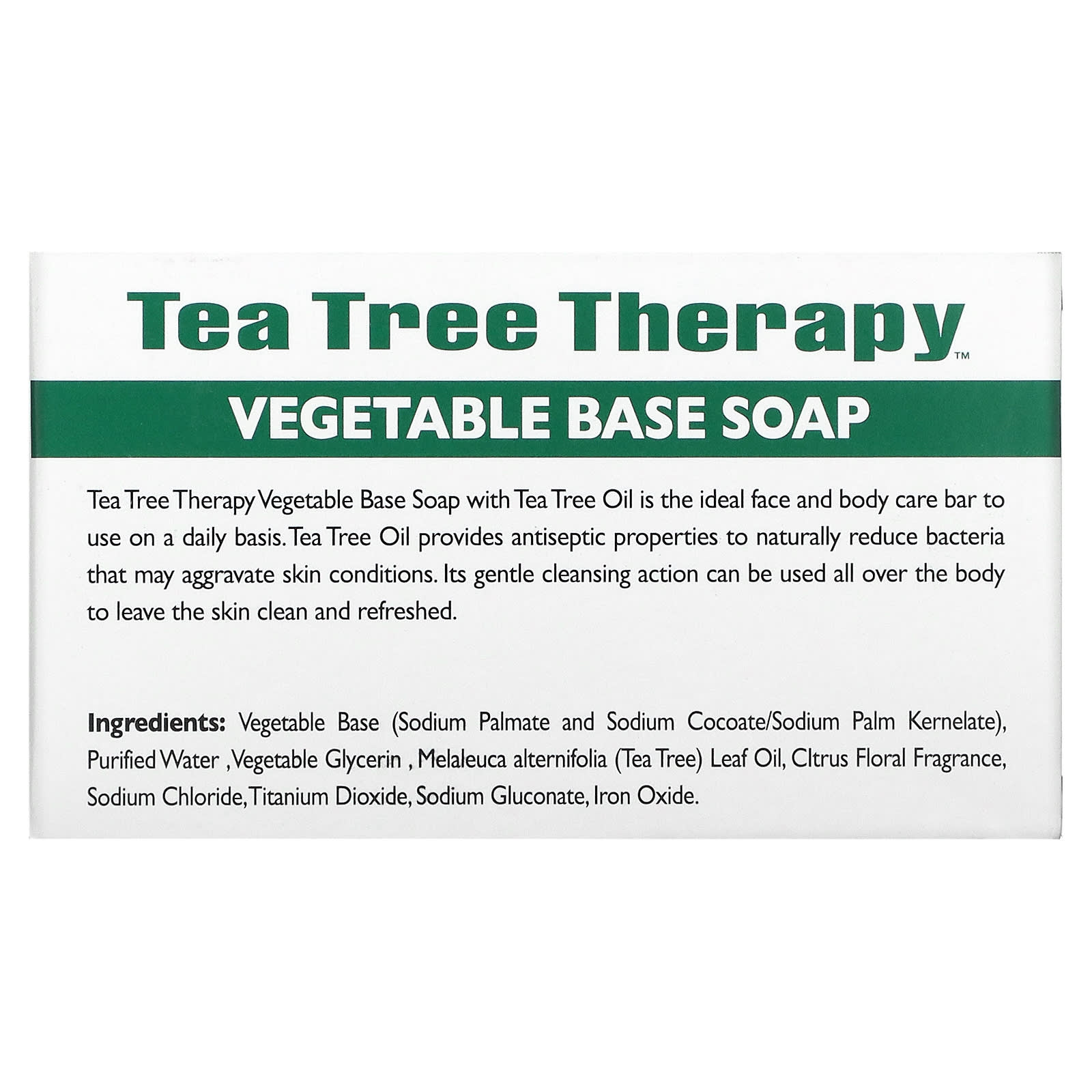 Tea Tree Therapy, Мыло на растительной основе, с маслом чайного дерева, брусок 110 г (3,9 унции)