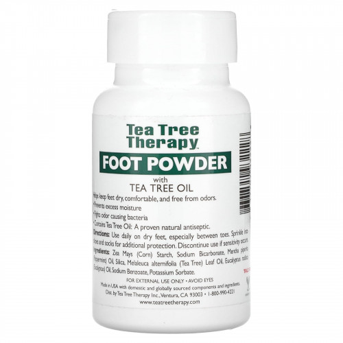 Tea Tree Therapy, Пудра для ног, с маслом чайного дерева, перечной мятой, 85 г (3 унции)