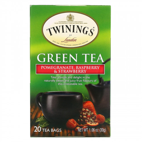 Twinings, зеленый чай, гранат, малина и клубника, 20 чайных пакетиков, 30 г (1,06 унции)