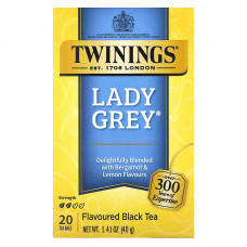 Twinings, черный чай Lady Grey, 20 чайных пакетиков, 40 г (1,41 унции)