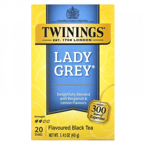 Twinings, черный чай Lady Grey, 20 чайных пакетиков, 40 г (1,41 унции)