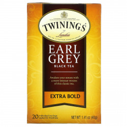 Twinings, Black Tea, Earl Grey, Extra Bold, 20 чайных пакетиков, 40 г (1,41 унции)
