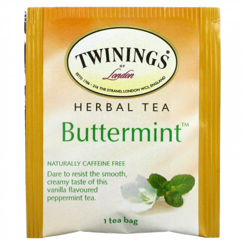 Twinings, Buttermint, травяной чай из мяты перечной, без кофеина, 20 чайных пакетиков в индивидуальной упаковке, 40 г (1,41 унции)