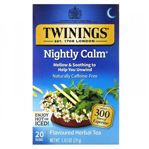 Twinings, травяной чай, ночное успокоение, без кофеина, 20 чайных пакетиков, 29 г (1,02 унции)