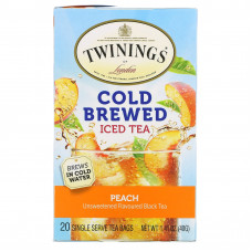 Twinings, холодный чай со льдом, несладкий черный чай, со вкусом персика, 20 чайных пакетиков на одну порцию, 40 г (1,41 унции)