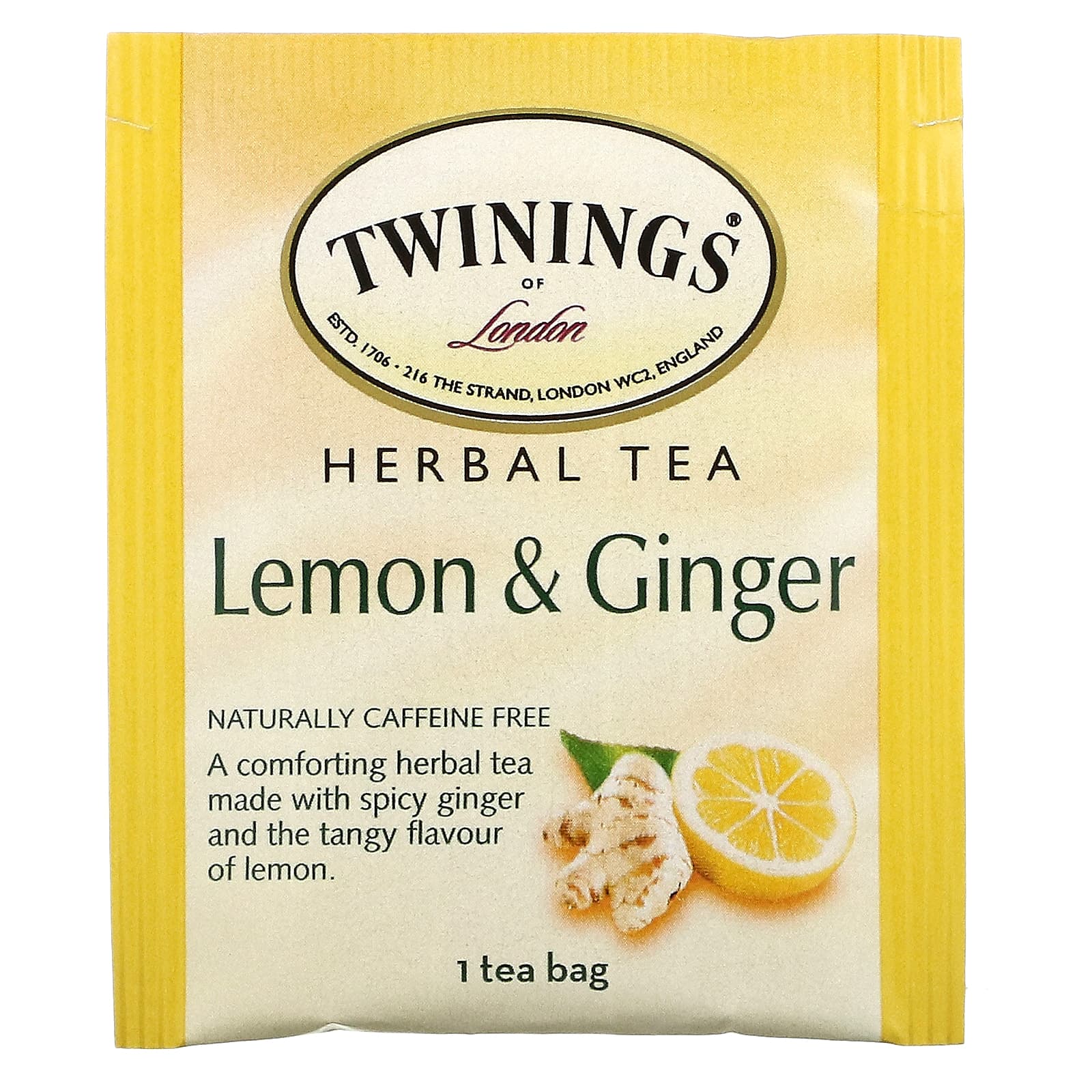 Twinings, травяной чай, лимон и имбирь, без кофеина, 50 чайных пакетиков, 75 г (2,65 унции)