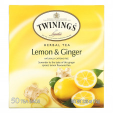 Twinings, травяной чай, лимон и имбирь, без кофеина, 50 чайных пакетиков, 75 г (2,65 унции)