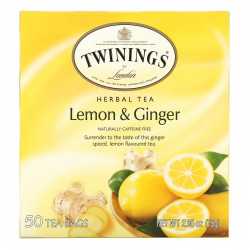 Twinings, травяной чай, лимон и имбирь, без кофеина, 50 чайных пакетиков, 75 г (2,65 унции)