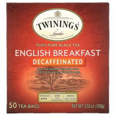 Twinings, English Breakfast, черный чай без кофеина, 50 чайных пакетиков, 100 г (3,53 унции)