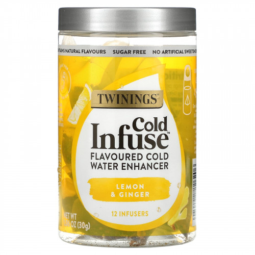 Twinings, Cold Infuse, ароматизатор для холодной воды, лимон и имбирь, 12 шт., 30 г (1,06 унции)