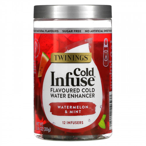 Twinings, Cold Infuse, ароматизатор для холодной воды, арбуз и мята, 12 шт., 30 г (1,06 унции)