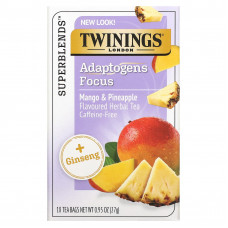 Twinings, Focus Herbal Tea, травяной чай с женьшенем, манго и ананасом, без кофеина, 18 чайных пакетиков, 27 г (0,95 унции)