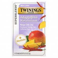 Twinings, Boost, адаптогены, травяной чай со вкусом манго и чили, без кофеина, 18 чайных пакетиков, 27 г (0,95 унции)