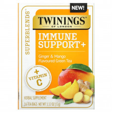 Twinings, Superblends, поддержка иммунитета, с витамином C, зеленым чаем с имбирем и манго, 16 чайных пакетиков, 32 г (1,12 унции) каждый