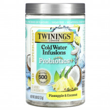 Twinings, Superblends, настои из холодной воды, пробиотики, ананас и кокос, без кофеина, 10 шт. Для заваривания в холодной воде, 25 г (0,88 унции)