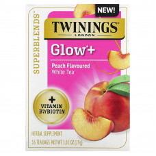 Twinings, Superblends, Glow +, белый чай, персик, 16 чайных пакетиков, 29 г (1,02 унции)