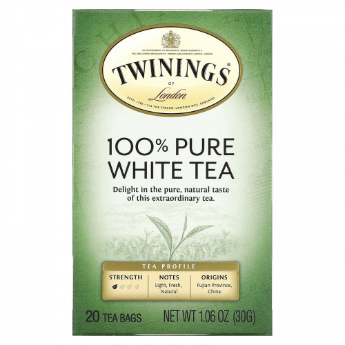 Twinings, на 100% чистый белый чай, 20 чайных пакетиков, 30 г (1,06 унции)