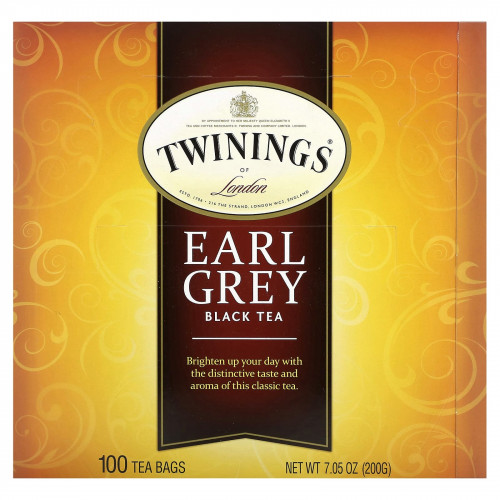 Twinings, Черный чай Earl Grey, 100 чайных пакетиков, 200 г (7,05 унции)