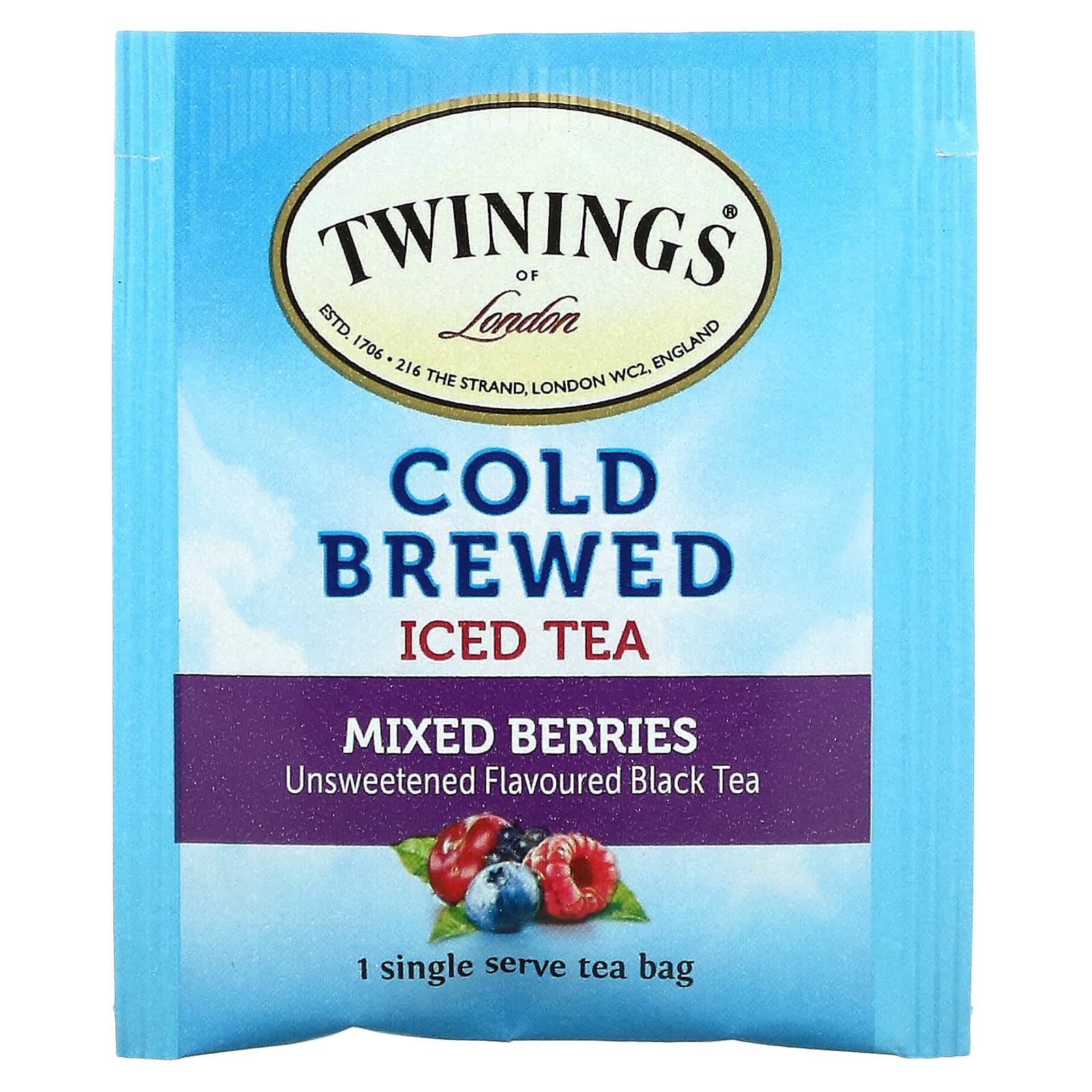 Twinings, холодный чай со льдом, несладкий черный чай, со вкусом ягод, 20 чайных пакетиков на одну порцию, 40 г (1,41 унции)