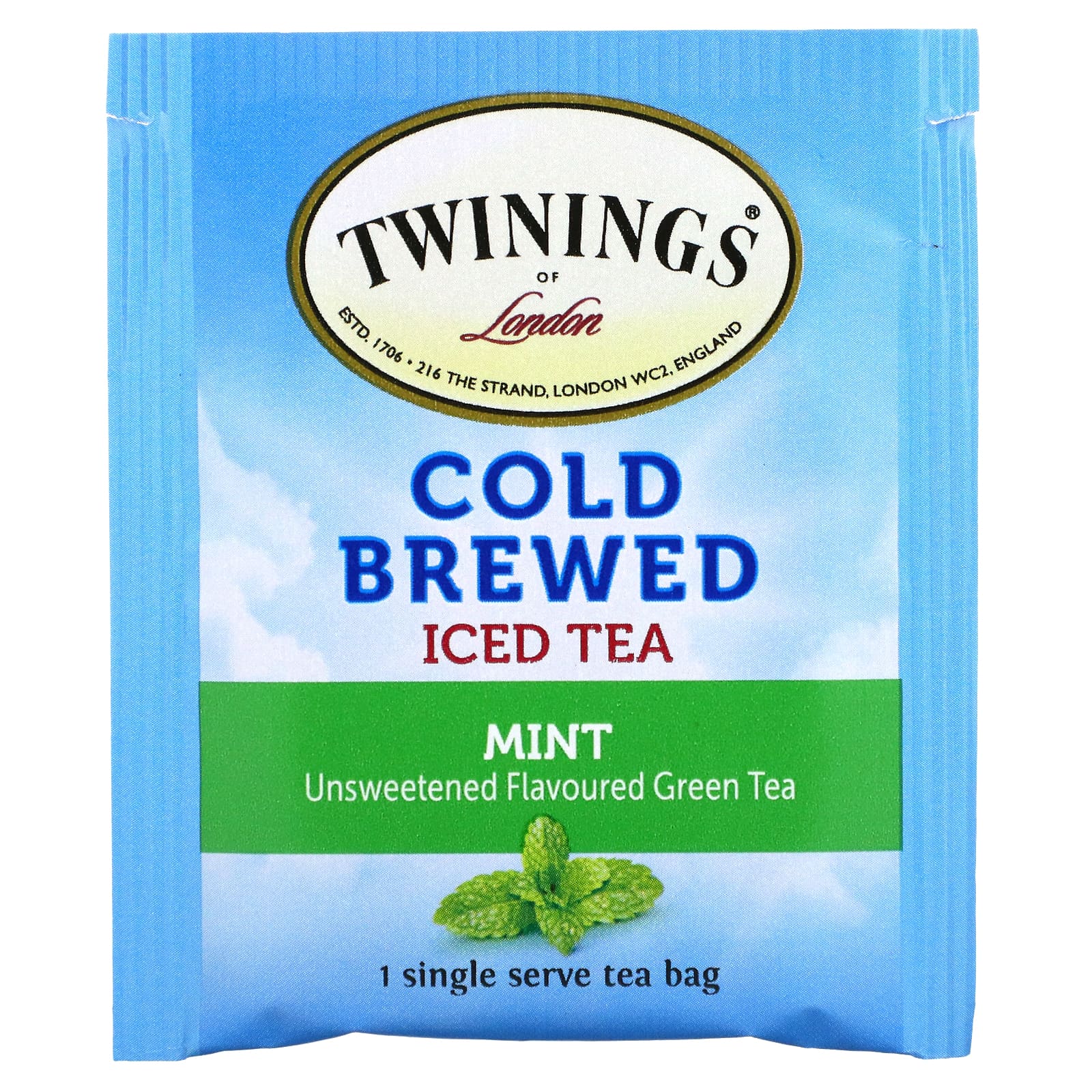 Twinings, холодный чай со льдом, несладкий зеленый чай, вкус мяты, 20 индивидуальных чайных пакетиков, 40 г (1,41 унции)