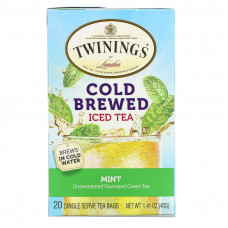 Twinings, холодный чай со льдом, несладкий зеленый чай, вкус мяты, 20 индивидуальных чайных пакетиков, 40 г (1,41 унции)