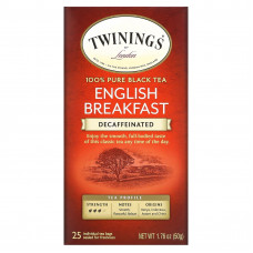 Twinings, 100% чистый черный чай, английский завтрак, без кофеина, 25 чайных пакетиков, 50 г (1,76 унции)