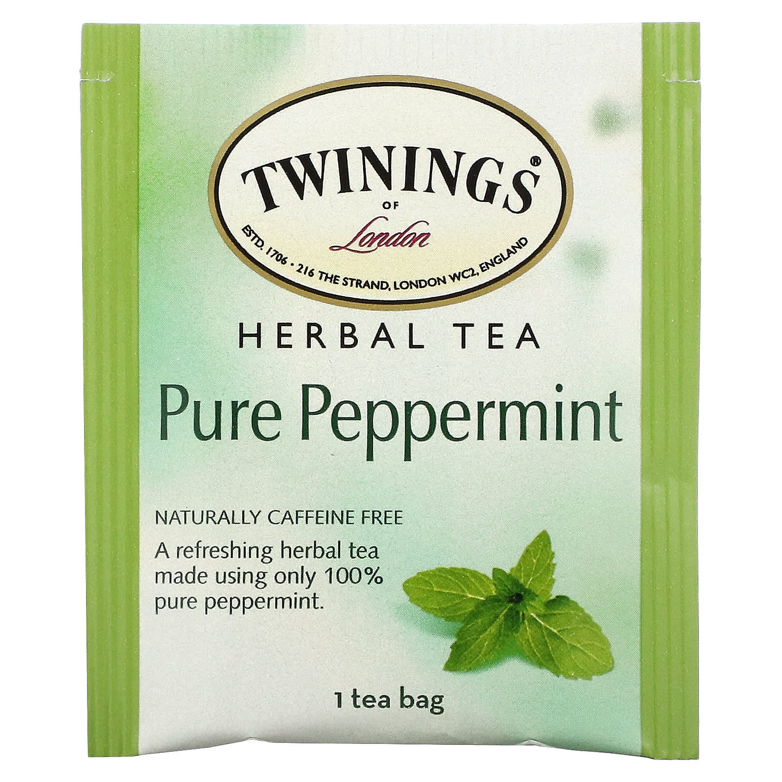 Twinings, травяной чай, чистая перечная мята, без кофеина, 25 чайных пакетиков, 50 г (1,76 унции)