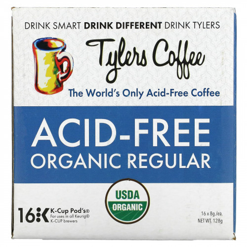 Tylers Coffees, Органический кофе, обычный, без кислоты, 16 капсул (8 г) каждая