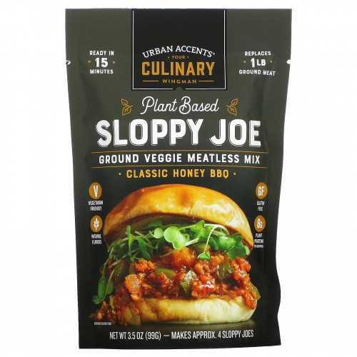 Urban Accents, Sloppy Joe на растительной основе, овощная смесь без мяса, классическое медовое барбекю, 99 г (3,5 унции)