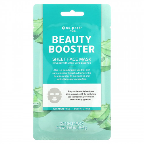 Nu-Pore, Beauty Booster, тканевая маска для лица с алоэ вера, 1 шт., 29,7 г (1,05 унции)