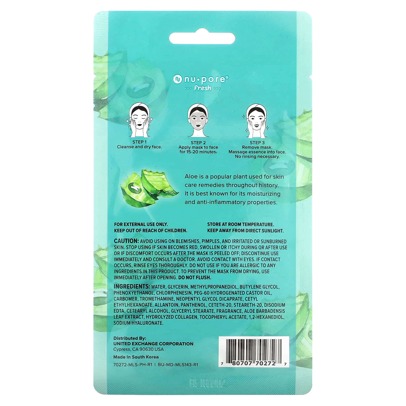 Nu-Pore, Beauty Booster, тканевая маска для лица с алоэ вера, 1 шт., 29,7 г (1,05 унции)