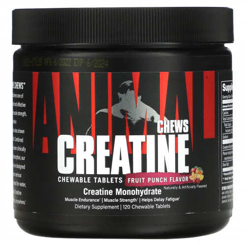 Animal, Creatine Chews, жевательные таблетки с креатином, со вкусом фруктового пунша, 120 жевательных таблеток