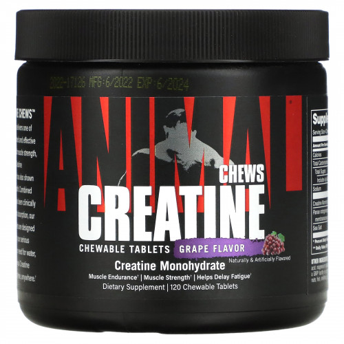 Animal, Creatine Chews, жевательные таблетки с креатином, виноградный вкус, 120 жевательных таблеток