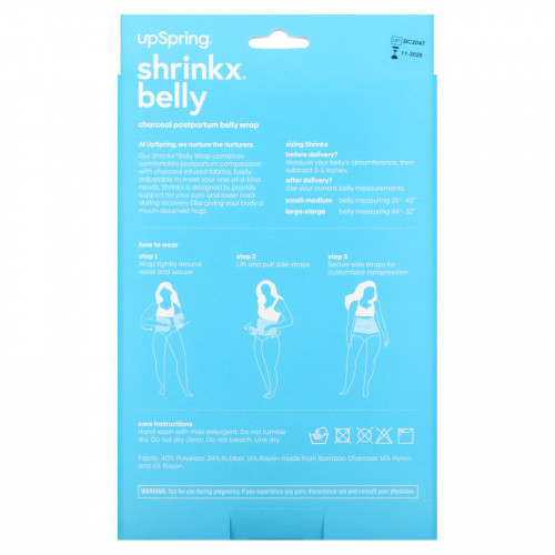 UpSpring, Shrinkx Belly, бандаж для послеродового периода с древесным бамбуковым волокном, размер S/M, черный