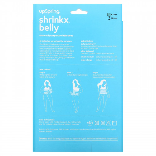 UpSpring, Shrinkx Belly, бандаж для послеродового периода с древесным бамбуковым волокном, размер L/XL, черный